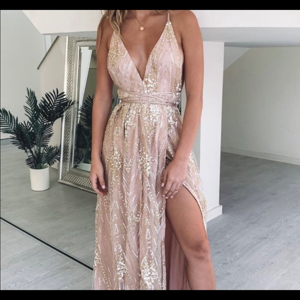 Beginning Boutique Rose Gold Empire Dress